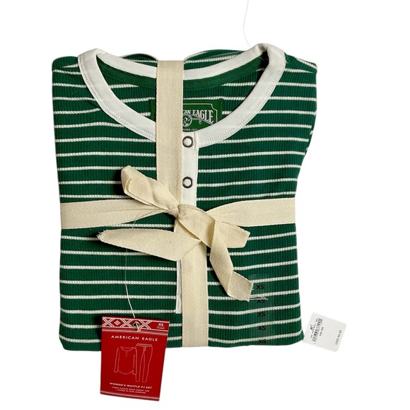 American Eagle Outfitters Other - American Eagle Outfitters Green‎ and White Striped Waffle PJ Set Size XS